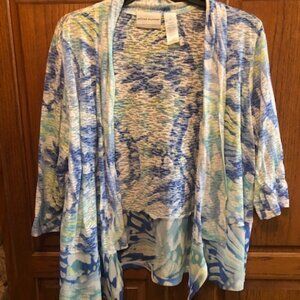Alfred Dunner size PL blue, green and white , cover up blouse